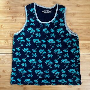Rustic Soul Navy Tank with Teal Palm Print